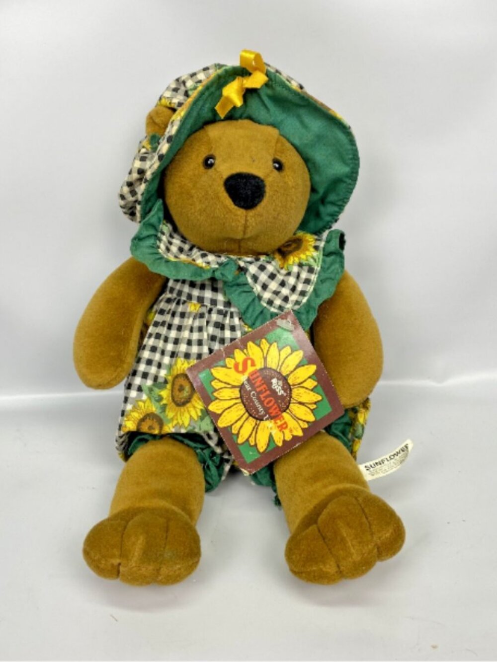 Sunflower Brown Bear w/Hat Russ Berrie Plush Stuffed Animal Machine Washable 10"